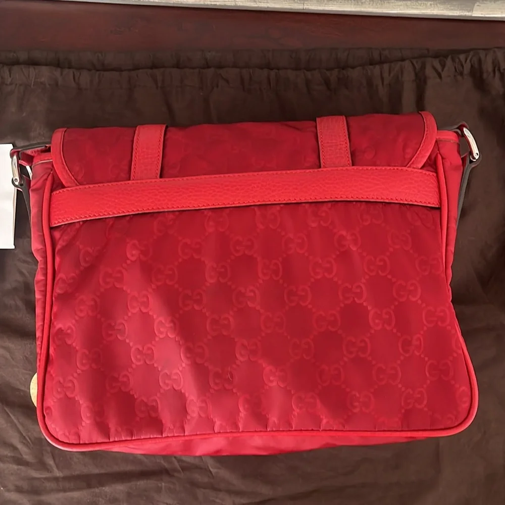 Gucci crossbody bag Guccissima Nylon Monogram Double Buckle Flap Vibrant Red - Picture 10 of 12